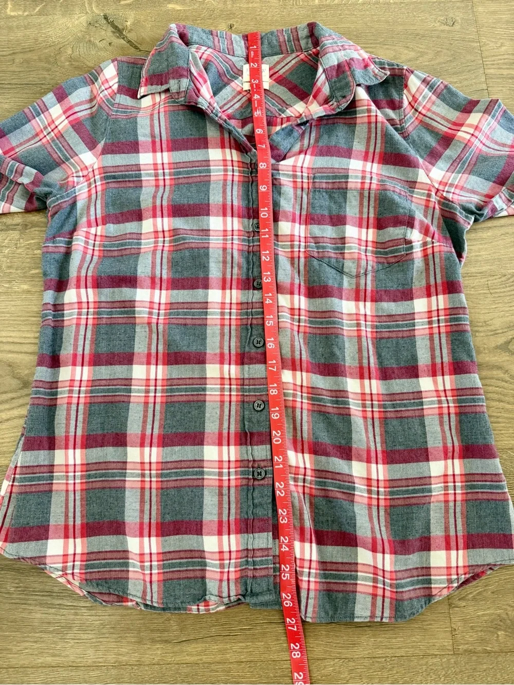 J. Crew Gray and Red Plaid Flannel Button-Down M